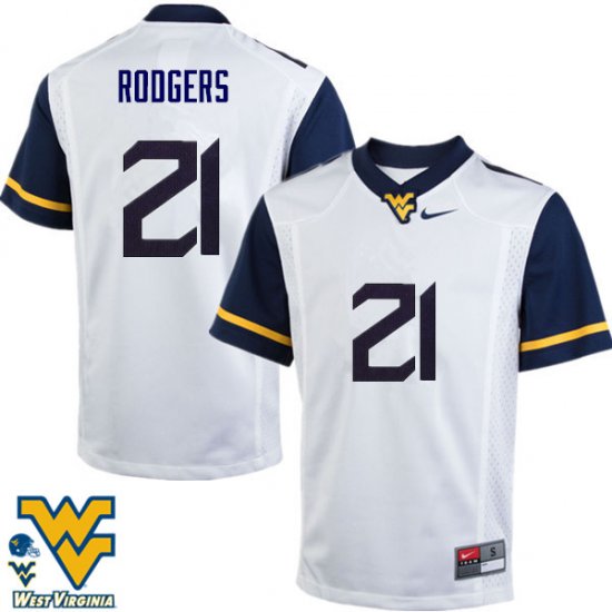 Men's West Virginia Mountaineers NCAA #21 Ira Errett Rodgers White Authentic Nike Stitched College Football Jersey QX15I06UU